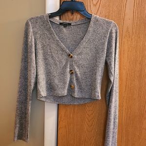 Grey Long Sleeve Crop Top